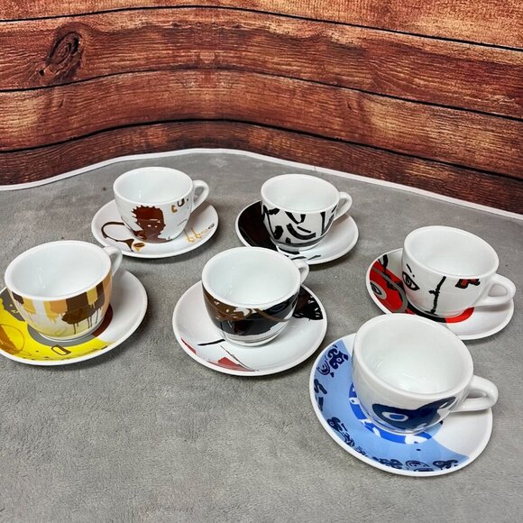 Toscana Espresso Abstract Art Artistic Cup & Saucer Set of 6 - Picture 1 of 16